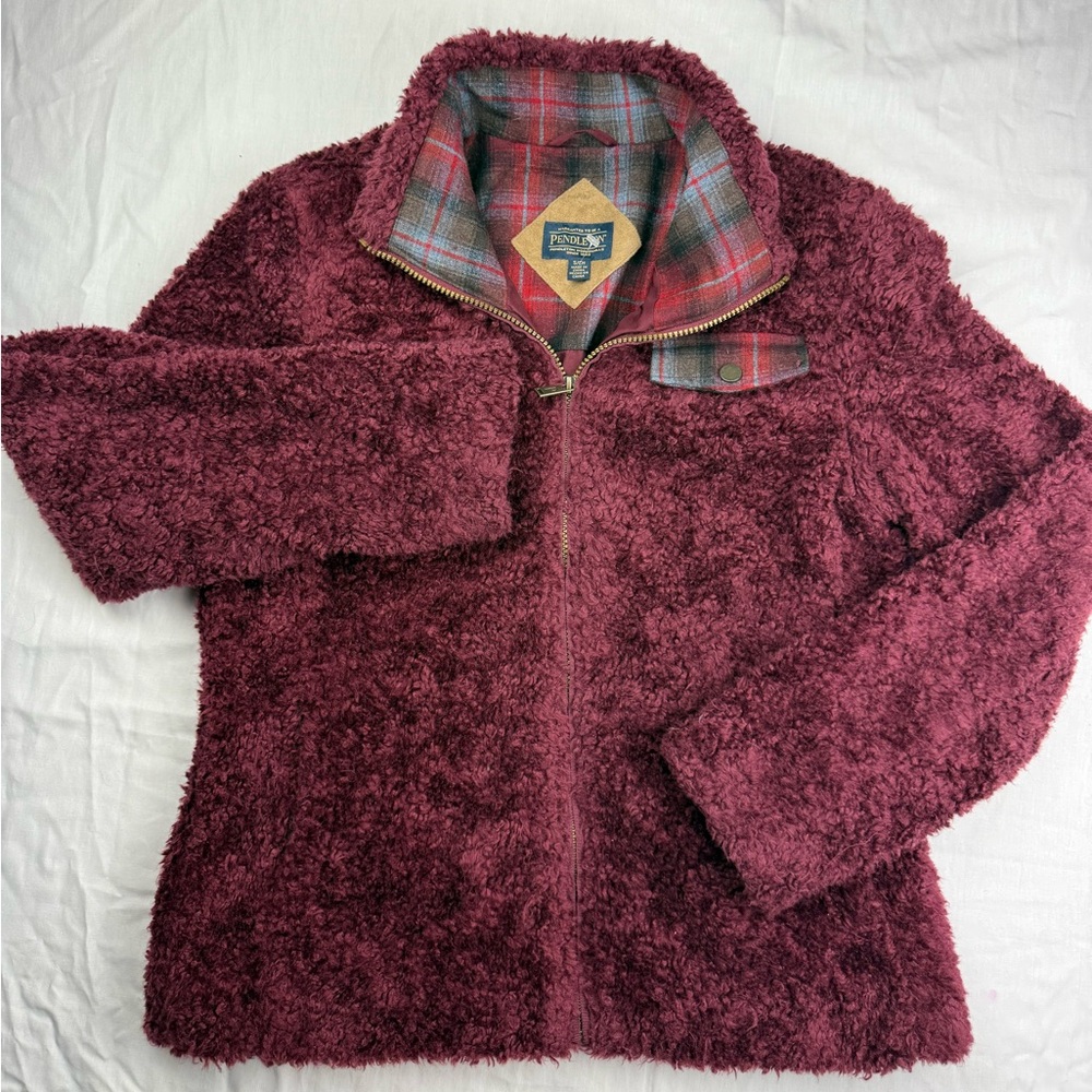 Pendleton Maroon Fleece Jacket with Plaid Lining